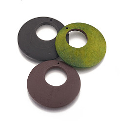 Mixed Color Wood Big Pendants, Flat Round, Dyed, Mixed Color, 60x5mm, Hole: 2mm
