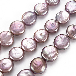 Lavanda Naturales keshi granos de perlas hebras, perla cultivada de agua dulce, plano y redondo, lavanda, 11~12x3~7 mm, agujero: 0.6 mm, sobre 31~32 unidades / cadena, 14.96 pulgada (38 cm)