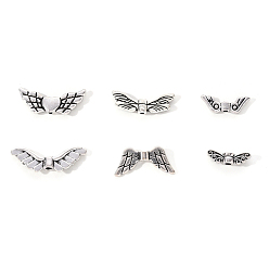 Antique Silver 6 Styles Tibetan Style Alloy Wing Beads, Antique Silver, 22x9x3mm, Hole: 1mm, 60pcs/box
