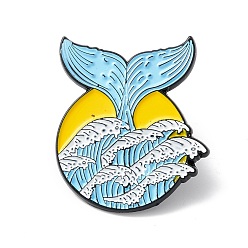 Coloré Broche plate ronde en émail queue de baleine, broche en alliage de dessin animé pour vêtements de sac à dos, électrophorèse noir, colorées, 29x26x1mm