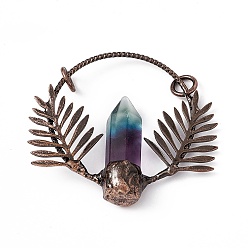 Fluorite Natural Fluorite Big Pendants, Faceted Bullet Charm with Leaf, Rack Plating Red Copper Tone Brass Findings, Cadmium Free & Lead Free, 54~57x61.5~66.5x13~13.5mm, Ring: 9x1.5mm, Hole: 6mm