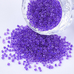 Medium Purple Glass Cylinder Beads, Seed Beads, Inside Colours, Round Hole, Medium Purple, 1.5~2x1~2mm, Hole: 0.8mm, about 8000pcs/bag, about 85~95g/bag