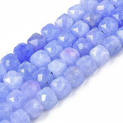 Aciano Azul Perlas de cuarzo natural de hebras, teñido, facetados, cubo, azul aciano, 5.5x6x6 mm, agujero: 1 mm, sobre 61~62 unidades / cadena, 12.99 pulgada ~ 13.19 pulgada (33 cm ~ 33.5 cm)