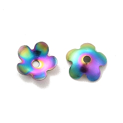 Rainbow Color Ion Plating(IP) 304 Stainless Steel Bead Caps, Flower, 5-Petal, Rainbow Color, 5.5x6x1mm, Hole: 0.6mm