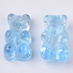 Light Sky Blue Transparent Resin Cabochons, with Glitter Powder, Two Tone, Bear, Light Sky Blue, 18x11x8mm