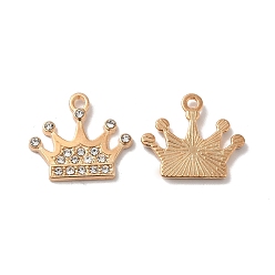 Light Gold Alloy Rhinestone Pendants, Crown Charms, Light Gold, 16.5x18.5x2.5mm, Hole: 1.6mm