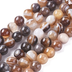 Sienna Natural Striped Agate/Banded Agate Beads Strands, Dyed & Heated, Round, Sienna, 4mm, Hole: 0.5mm, about 91~93pcs/strand, 14.96 inch(38cm)