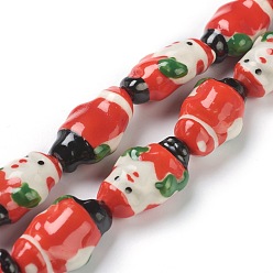 Roja Hebras de cuentas de santa claus de navidad de porcelana hecha a mano, rojo, 23x13x9.5 mm, agujero: 2 mm, sobre 15 unidades / cadena, 13.78 pulgada (35 cm)