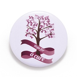 Tree Breast Cancer Awareness Month Tinplate Brooch Pin, Pink Flat Round Badge for Clothing Bags Jackets, Platinum, Tree Pattern, 44x7mm