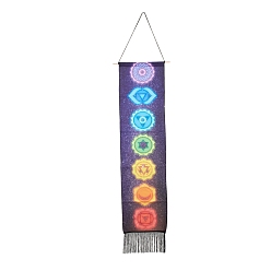 Others Chakra Theme Linen Wall Hanging Tapestry, Vertical Tapestry, with Tassel, Wood Rod & Iron Traceless Nail & Cord, for Home Decoration, Meditation, Rectangle, Starry Sky Pattern, 164cm