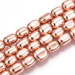Rose Gold Plated Electroplate Non-magnetic Synthetic Hematite Beads Strands, Nuggets, Rose Gold Plated, 7x4~5mm, Hole: 1mm, about 57pcs/strand, 15.7 inch(40cm)
