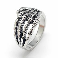 Plata Antigua Anillos de dedo de la aleación, anillos de banda ancha, anillos gruesos, cráneo de la mano, tamaño de 8, plata antigua, 18 mm