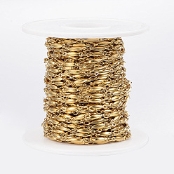 Золотой Ионное покрытие (ip) 304 прутковые цепи из нержавеющей стали, пайки, с катушкой, золотые, 11x2.5x2.2 мм, около 32.8 футов (10 м) / рулон