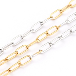Golden & Stainless Steel Color Two Tone 304 Stainless Steel Paperclip Chains, Drawn Elongated Cable Chains, Soldered, with Spool, Golden & Stainless Steel Color, 5x2x0.5mm, 32.8 Feet(10m)/roll