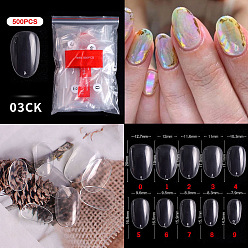 Clear False Nail Tips, Practice Manicure Nail Art Tool, Clear, 14.5~20x7.9~12.7mm, about 500pcs/bag