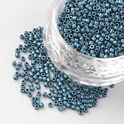 Bleu Cadet Perles de rocaille de cylindre de peinture de cuisson, taille uniforme, Style mat, bleu cadet, 1~1.5x1.5~2mm, Trou: 0.5mm, environ 50 g /sachet , environ 5000 pcs / sachet 