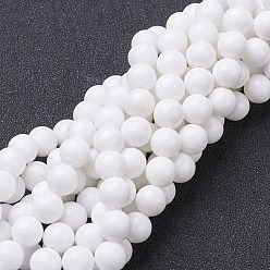 White Natural Mashan Jade Round Beads Strands, Dyed & Heated, White, 8mm, Hole: 1mm, about 51pcs/strand, 15.7 inch