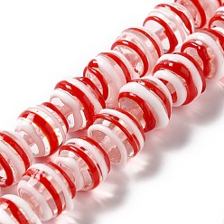 Красный Ручной работы ухабистым Шарики Lampwork, круглый в полоску, красные, 12.5x11 мм, отверстие : 2 мм, около 33 шт / нитка, 14.76'' (37.5 см)