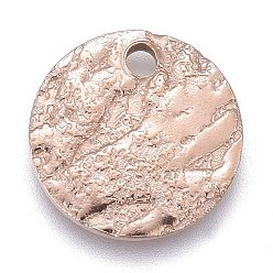 Rose Gold Ion Plating(IP) 304 Stainless Steel Charms, Textured, Laser Cut, Flat Round, Rose Gold, 10x1mm, Hole: 1.4mm