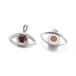 Tiger Eye Natural Tiger Eye Pendants, with Platinum Tone Brass Findings and Crystal Rhinestone, Eye, 21.5x33.3x7.5mm, Hole: 7x5mm