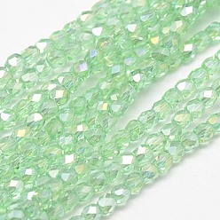 Pale Green Electroplate Glass Beads Strands, AB Color Plated, Faceted, Cube, Pale Green, 4x4x4mm, Hole: 1mm, about 100pcs/strand, 15.7 inch