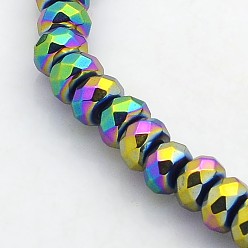 Rainbow Plated Electroplate Non-magnetic Synthetic Hematite Beads Strands, Faceted Rondelle, Rainbow Plated, 6x4mm, Hole: 1mm, about 102pcs/strand, 15.7 inch