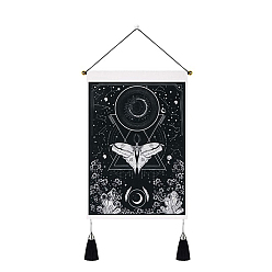 Noir Motif papillon en polyester tentures murales, pour la décoration, avec barre en bois, corde de nulon, crochet en plastique, rectangle, noir, 500x350mm