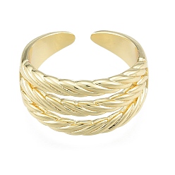 Real 18K Gold Plated Brass Triple Line Open Cuff Ring for Women, Real 18K Gold Plated, US Size 7(17.3mm)