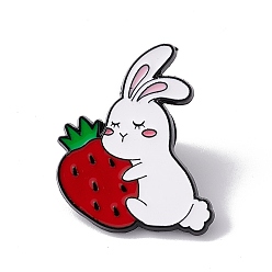 Strawberry Easter Theme Rabbit Enamel Pin, Electrophoresis Black Alloy Animal Brooch for Backpack Clothes, Strawberry Pattern, 29x23x2mm
