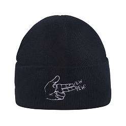 Palm Bonnet à revers en fil de fibre de polyacrylonitrile, bonnet d'hiver en tricot pour femme, noir, motif de paume, 300x185x18mm