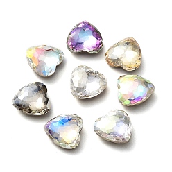 Mixed Color Glass Rhinestone Cabochons, Flat Back & Back Plated, Faceted, Heart, Mixed Color, 10x10x4mm