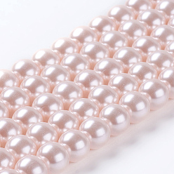 Rouge Lavande Brins de perles rondes en verre teinté écologique, Grade a, cordon en coton fileté, blush lavande, 8mm, Trou: 0.7~1.1mm, Environ 52 pcs/chapelet, 15 pouce