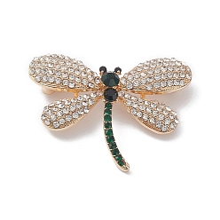 Esmeralda Broche de libélula de diamantes de imitación, insignia de aleación dorada para ropa de mochila, esmeralda, 33x43.5x10 mm