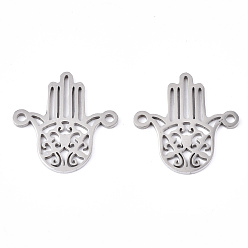 Stainless Steel Color 201 Stainless Steel Links Connectors, Laser Cut, for Religion, Hamsa Hand/Hand of Fatima/Hand of Miriam, Stainless Steel Color, 18.5x18x1mm, Hole: 1.4mm