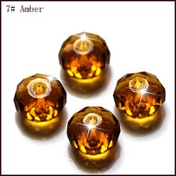 Сиена Имитация Австрийские кристаллические шарики, класс AAA, граненые, рондель, цвет охры, 10x7 мм, отверстие : 0.9~1 мм