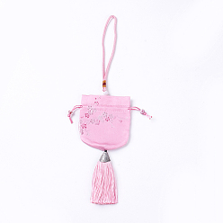 Pearl Pink Silk Packing Pouches, Vintage Scented Sachet Perfume Bag, with Tassel, Pearl Pink, 32~34cm