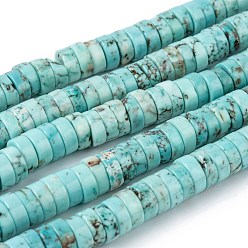 Turquoise Natural Magnesite Beads Strands, Heishi Beads, Dyed & Heated, Flat Round/Disc, Turquoise, 8x3mm, Hole: 1mm, about 122pcs/strand, 15.1 inch(38.5cm)