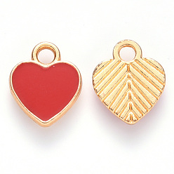 Red Alloy Enamel Charms, Heart, Light Gold, Red, 12x10x2mm, Hole: 2mm