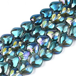 Bleu Cadet Perles en verre electroplate, couleur ab , cœur, bleu cadet, 9~10x10x5.5mm, Trou: 0.8mm, Environ 70~71 pcs/chapelet, 25.20 pouces ~ 26.38 pouces (64~67 cm)