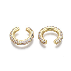 Real 18K Gold Plated Brass Micro Pave Clear Cubic Zirconia Cuff Earrings, Nickel Free, Ring, Real 18K Gold Plated, 4x10.5mm