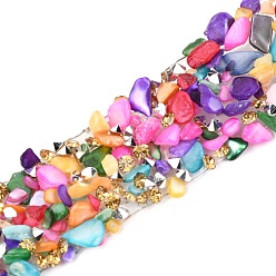 Colorful Hotfix Rhinestone, with Shell Beads and Rhinestone Trimming, Crystal Glass Sewing Trim Rhinestone Tape, Costume Accessories, Colorful, 20mm