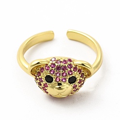 Dark Orchid Cubic Zirconia Bear Open Cuff Ring, Golden Brass Jewelry for Women, Dark Orchid, Inner Diameter: 17mm