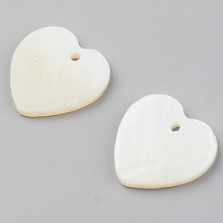 Seashell Color Natural Freshwater Shell Pendants, Heart, Seashell Color, 19.5x18x2mm, Hole: 1.4mm