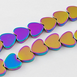 Plaqué Multicolore Non-magnétiques perles d'hématite synthétique brins, Grade a, cœur, multi-couleur plaquée, 6x6x2mm, Trou: 1mm, 66 pcs / chapelet, 15.5 pouce