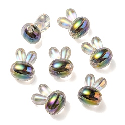 Black UV Plating Rainbow Iridescent Acrylic Beads, Two Tone Bead in Bead, Rabbit Head, Black, 20x15x13mm, Hole: 3mm