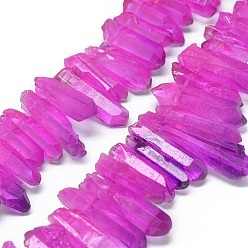 Hot Pink Natural Dyed Quartz Pointed Beads Strands, Two Tone Color, Bullet, Top Drilled Beads, Hot Pink, 19~35x5~11mm, Hole: 1mm, about 59~64pcs/strand, 13.7~14.1 inch(35~36cm)
