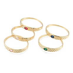 Mixed Color Cubic Zirconia Oval Hinged Bangle, Real 18K Gold Plated Brass Jewelry for Women, Mixed Color, Inner Diameter: 2-1/8x2-3/8 inch(5.3x6cm)