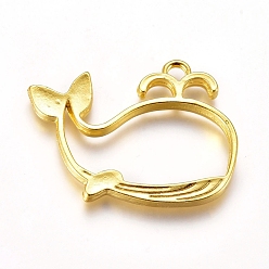 Golden Zinc Alloy Open Back Bezel Pendants, For DIY UV Resin, Epoxy Resin, Pressed Flower Jewelry, Whale Shape, Golden, 28.5x39.5x3.5mm, Hole: 3.5mm