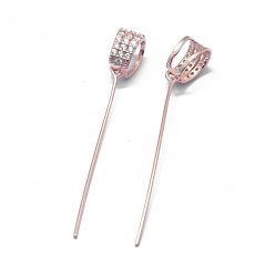 Rose Gold 925 Sterling Silver Pinch Bails, with Cubic Zirconia, Clear, Rose Gold, 41mm, Hole: 6x4.5mm, Pin: 0.65mm