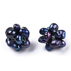Bleu De Prusse Perles de culture d'eau douce naturelles rondes, teint, perles de boule à la main, null, 10~11mm, Trou: 0.5mm